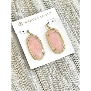 Elle Gold Drop Earrings in Rose Quartz